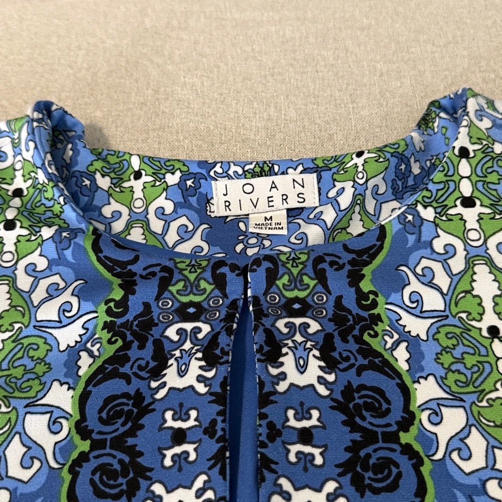 Joan Rivers Vintage Scroll Jersey Knit Blue and Green Floral Jacket SZM. - Picture 6 of 14